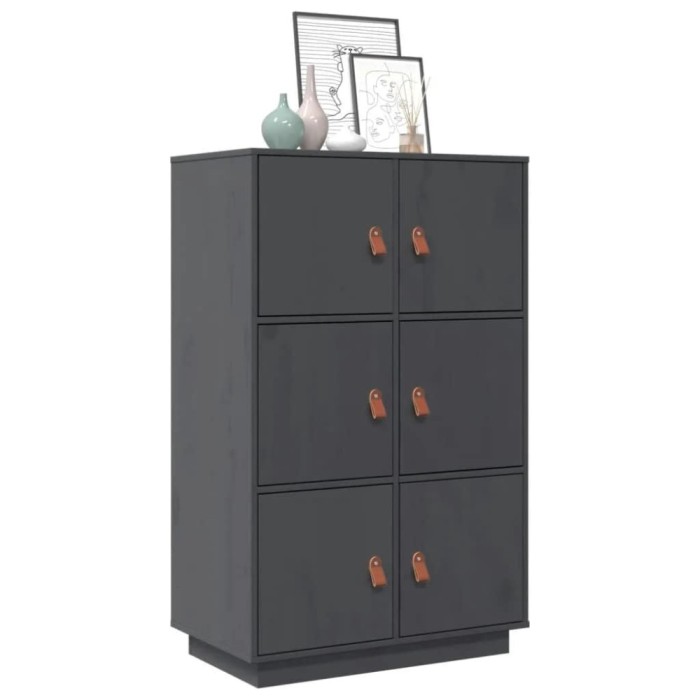 vidaXL Dulap &icirc;nalt, gri, 67x40x108,5 cm, lemn masiv de pin