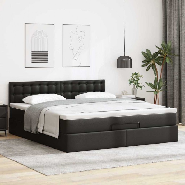 Gossi cadru de pat otoman saltea neagra 160x200cm piele artificiala