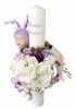 Lumanare botez, 40 cm, fetita, Eventissimi, cu flori si somnoros, alb mov, Eventissimi&reg;