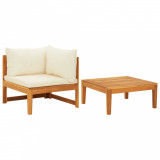 VidaXL Set mobilier grădină perne alb/crem, 2 piese, lemn masiv acacia