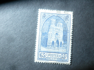 Serie 1 valoare Franta 1938 - Catedrala Reims , stampilat foto