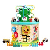 Cumpara ieftin Cub educativ din lemn Montessori 9 Activitati, Ceas, Puzzle, Labirinturi, Circuit, masinute, 31 x 23.5 cm