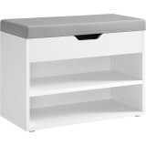 VASAGLE Pantofar cu bancheta tapitata, 3 compartimente, PAL si sezut din PU, 60x30x44 cm, alb Household NewTrend