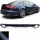 Difuzor sport spate lucios negru cu tevi de esapament cromate, potrivit pentru Audi A6 C7 4G 14-18 Performance AutoTuning
