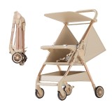 Carut pliabil, flippy, usor, compatibil cu avionul, de plimbat/dormit, parasolar, cutie depozitare, tabla de masa, 93 x 70 x 40 cm, bej