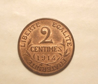 FRANTA 2 CENTIMES 1914 UNC foto