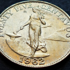 Moneda exotica 25 CENTAVOS - FILIPINE, anul 1962 * cod 5152 = excelenta