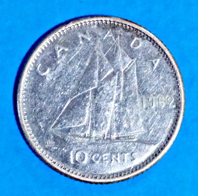 CANADA 10 CENTS CENTI 1962 ELIZABETH II ARGINT STARE F BUNA foto