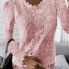 Bluza eleganta roz de dama model cu dantela, model 1