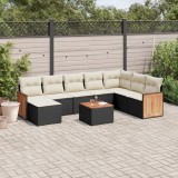Gossi set mobilier de gradina cu perne, 9 piese, negru, poliratan