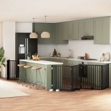 vidaXL Poartă c&acirc;ini pliabilă cu ușă 8 panouri negru 640 cm, lemn plop