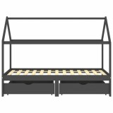 Cumpara ieftin Cadru pat copii cu sertare gri inchis 90x200 cm lemn masiv pin