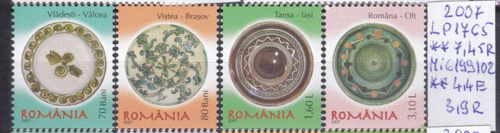 2007 Cermica romaneasca Farfurii taranesti II LP1765 MNH Pret 3,9+1Lei