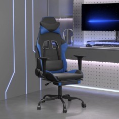 Scaun de gaming masaj/suport picioare negru&amp;albastru piele eco