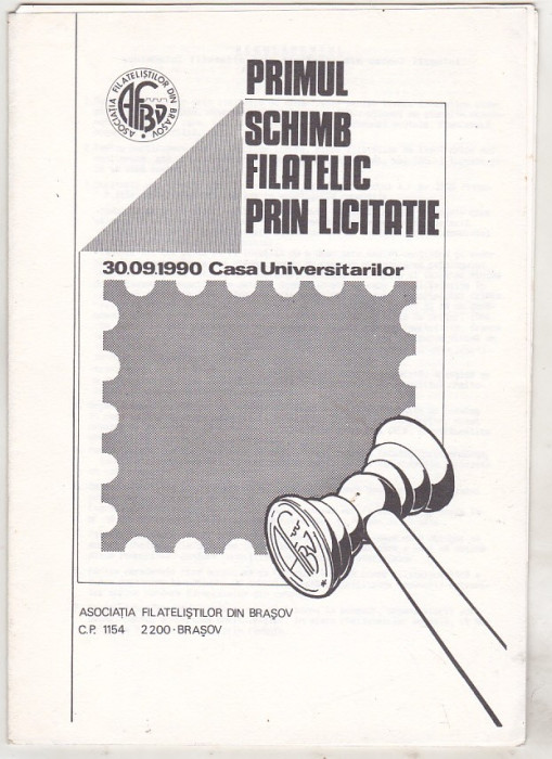 bnk fil Catalogul Primul schimb filatelic prin licitatie Brasov 1990