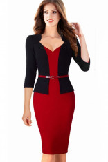 B746-311 Rochie midi stil office cu decolteu in V foto