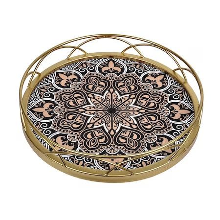 Tava Metalica de Servit Rotunda Aurie Maro Nude Model Mandala &Oslash;32cm ABYZ&reg;&trade;