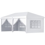 Outsunny Cort 6x3 m pliabil din otel si material Oxford, cort pentru gradina cu 6 pereti laterali, franghii si carlige, alb