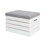 Lada depozitare, lemn, model Vintage, alb cu perna gri, 50x40x35 cm, Isotrade