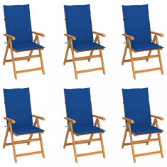 vidaXL Scaune grădină cu perne albastru regal, 6 buc., lemn masiv tec