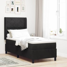 vidaXL Pat cu boxă spring LED și saltea Negru 80 x 200 cm Catifea