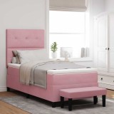 vidaXL Pat cu arcuri cu saltea cu headboard Roz 90 x 200 cm Catifea