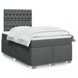vidaXL Pat box spring cu saltea, gri &icirc;nchis, 120x190 cm, textil
