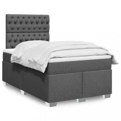 vidaXL Pat box spring cu saltea, gri &amp;icirc;nchis, 120x200 cm, textil 3290463 foto