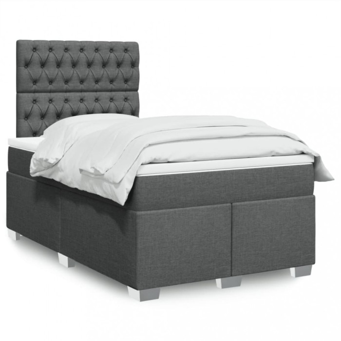 vidaXL Pat box spring cu saltea, gri &icirc;nchis, 120x200 cm, textil 3290463
