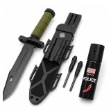 Cumpara ieftin Set cutit cu amnar,ascutitor si spray autoaparare chili, DEPOX&reg; , 32 cm/60 ml, teaca multifunctionala, verde military