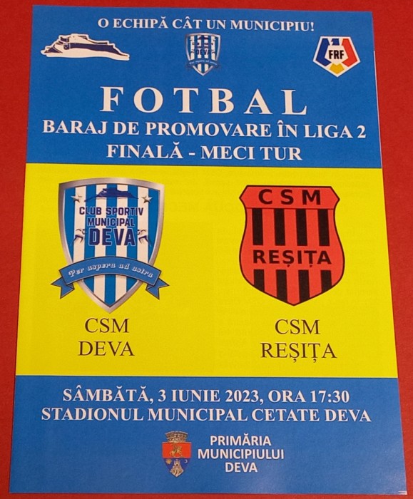 Program meci fotbal CSM DEVA - CSM RESITA (03.06.2023)