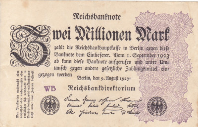 GERMANIA 2.000.000 marci 9 august 1923 VF+++!!! foto