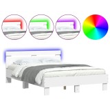 Cumpara ieftin Cadru de pat cu tablie si LED, alb, 135x190 cm