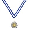 Medalie Argintie 5cm cu Șiret Alb-Bleu - Metal, Sport, Cupa, Trofeu, Distinctie, Competitie, Premiera, Eleganta, Performanta