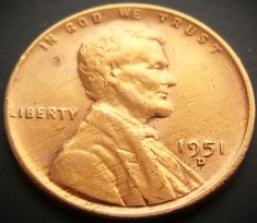 Moneda 1 CENT - SUA, anul 1951 D * cod 5208