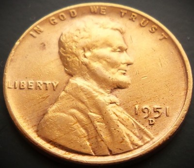 Moneda 1 CENT - SUA, anul 1951 D * cod 5208 foto