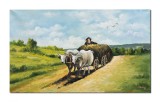 Cumpara ieftin Tablou Car cu boi pictat manual, 100x60cm ulei pe panza, reproducere Nicole Grigorescu