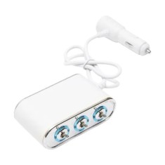 Adaptor bricheta auto tripla 12/24V, iluminata LED, cu intrerupator individual si 1 port USB, 5V, 2.1A foto