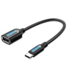 Cablu USB 2.0 A mama - USB type C tatat 15cm cupru ecranat negru, Vention