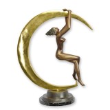 Femeie nud si semiluna-statueta din bronz cu un soclu din marmura TBE-61