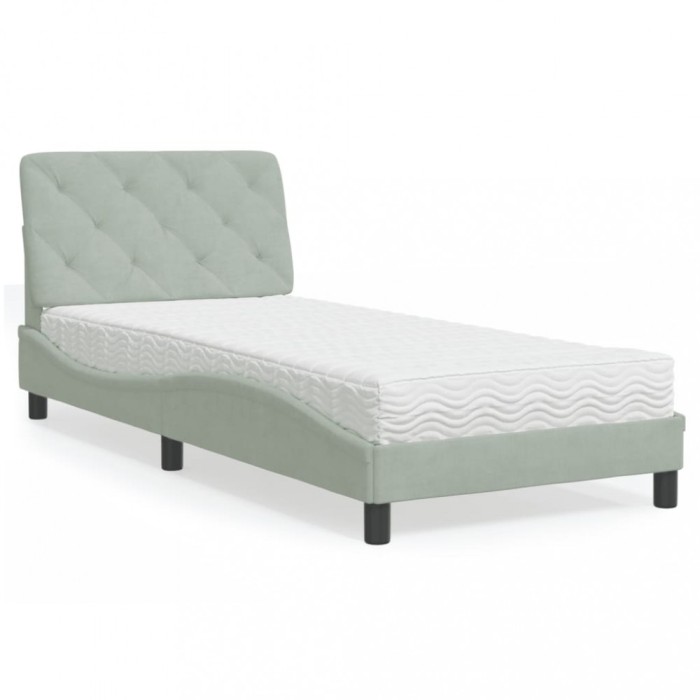 vidaXL Pat cu saltea, gri deschis, 80x200 cm, catifea 3208622