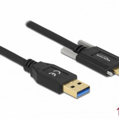 Cablu SuperSpeed USB 10 Gbps (USB 3.1 Gen 2) tip A la USB-C cu suruburi pe laterale T-T 1m Negru, Delock 83718