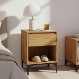 Noptiera Kistiandi cu sertar si raft, aspect stejar &icirc;nchis, 62x46x40 cm
