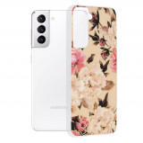 Techsuit - Marble Series - Samsung Galaxy S21,roz cu flori