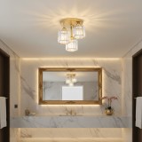 Lustra clasica SUKAS, 3x E27, metal si cristal, auriu elegant