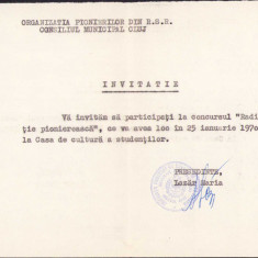 HST A76 Invitație pionieri Cluj 1970 concurs Radioexpediția pionierească