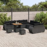 Set de canapele de gradina Gossi cu perne negru poliratan acacia, set de dining pentru gradina Gossi cu perne negru poliratan acacia