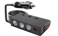 Adaptor priza auto cu 3 porturi, 180W, QC 3.0, 3 x USB, 1 x Type-C, Afisaj display voltaj, Incarcare rapida, 12V 24V, Negru
