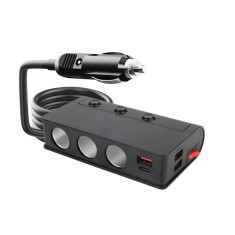 Adaptor priza auto cu 3 porturi, 180W, QC 3.0, 3 x USB, 1 x Type-C, Afisaj display voltaj, Incarcare rapida, 12V 24V, Negru