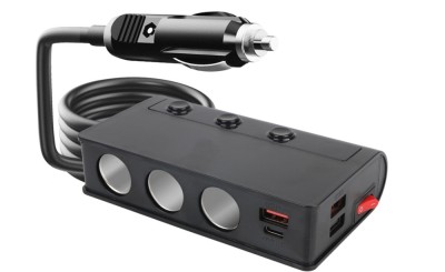 Adaptor priza auto cu 3 porturi, 180W, QC 3.0, 3 x USB, 1 x Type-C, Afisaj display voltaj, Incarcare rapida, 12V 24V, Negru foto